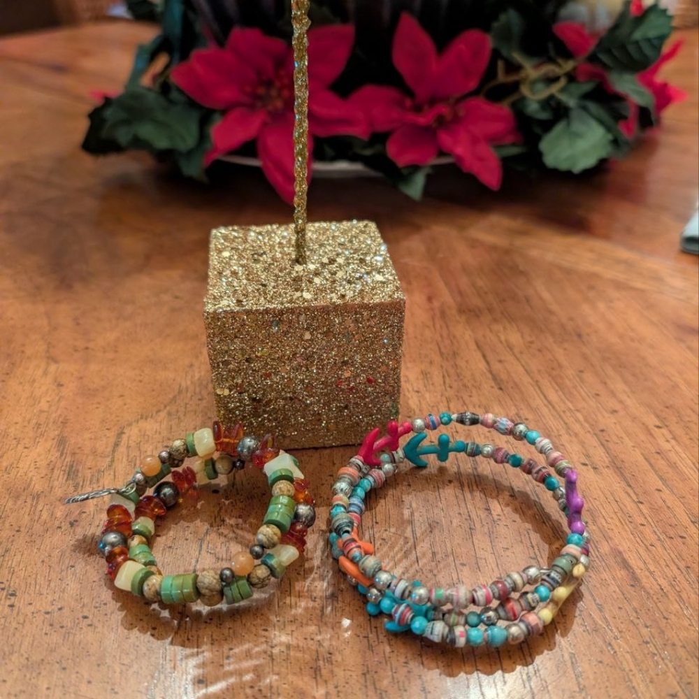 ​Unique 2-Piece Handcrafted Memory Wire Bracelet Stack!